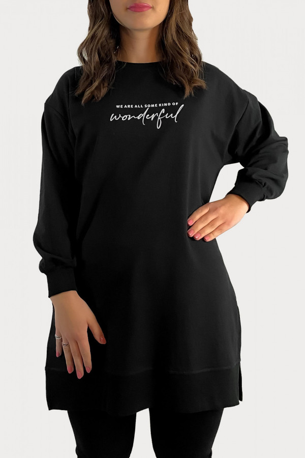 Długa bluza dresowa tunika damska long w kolorze czarnym wonderful