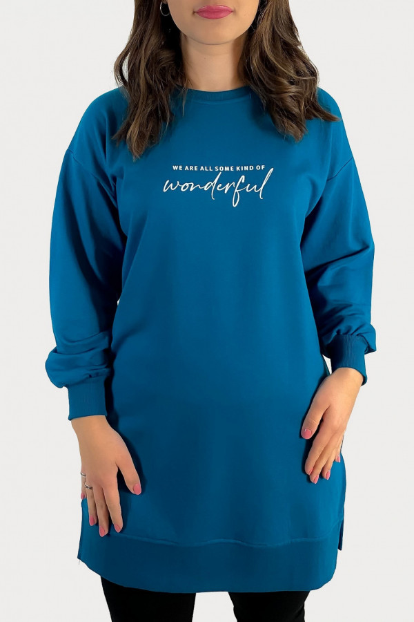 Długa bluza dresowa tunika damska long w kolorze morskim wonderful