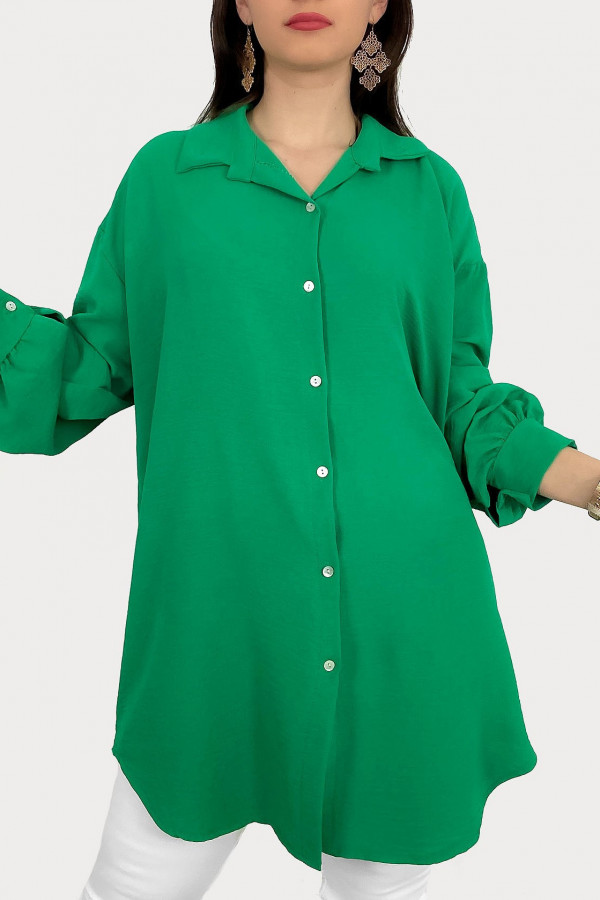 Duża koszula plus size tunika w kolorze zielonym oversize guziki Elune
