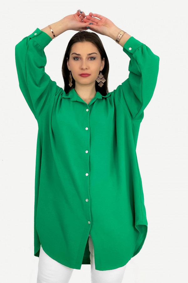 Duża koszula plus size tunika w kolorze zielonym oversize guziki Elune 3