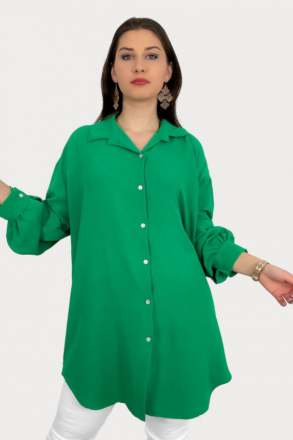 Duża koszula plus size tunika w kolorze zielonym oversize guziki Elune 2