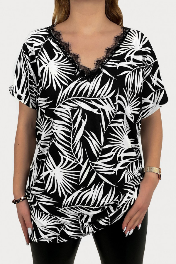 Kobieca bluzka plus size wzór liście tropical dekolt V koronka Alicja 2