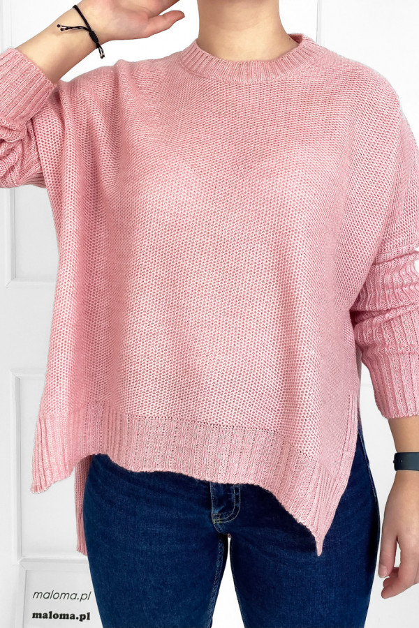 Sweter damski w kolorze pudrowym asymetryczny dłuższy tył Perla 2