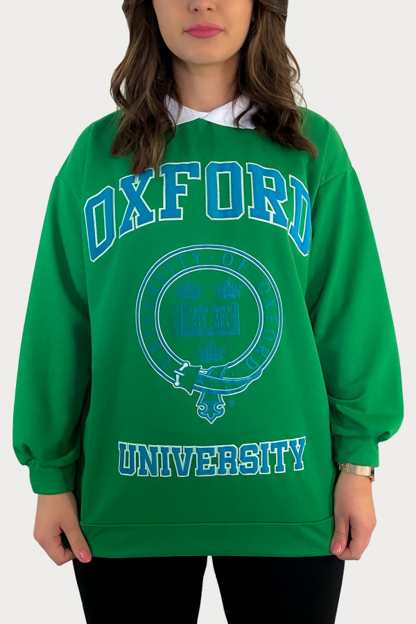 Bluza damska w kolorze zielonym z kołnierzykiem print Oxford