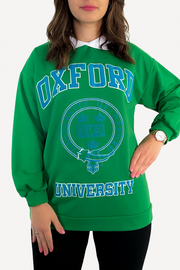 Bluza damska w kolorze zielonym z kołnierzykiem print Oxford 2