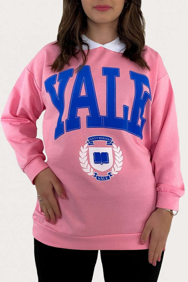 Bluza damska w kolorze różowym z kołnierzykiem print YALE