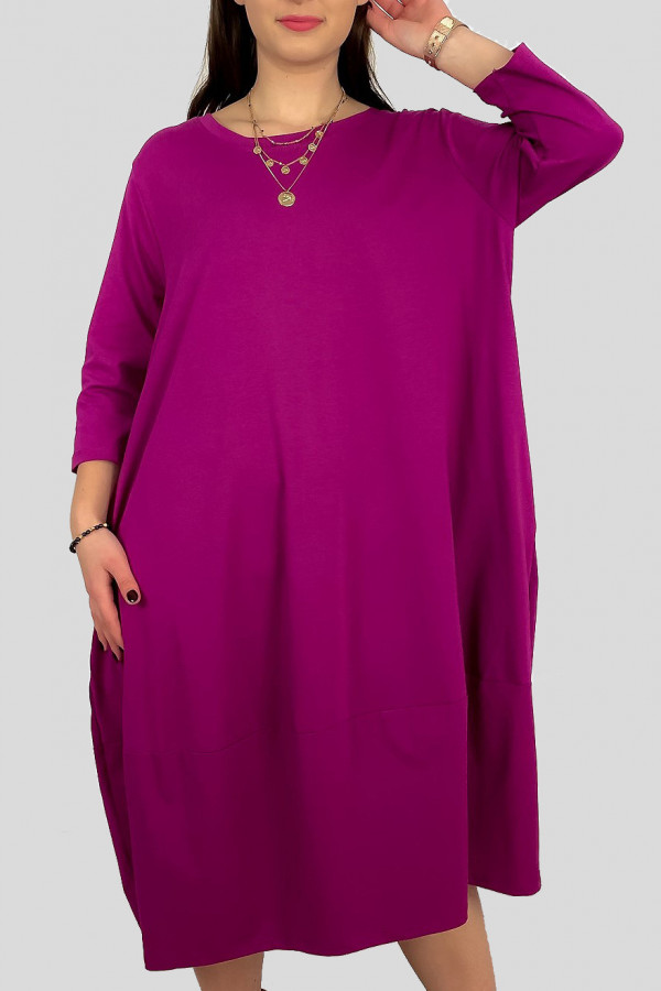 Bawełniana sukienka plus size w kolorze magenta z kieszeniami Ivette