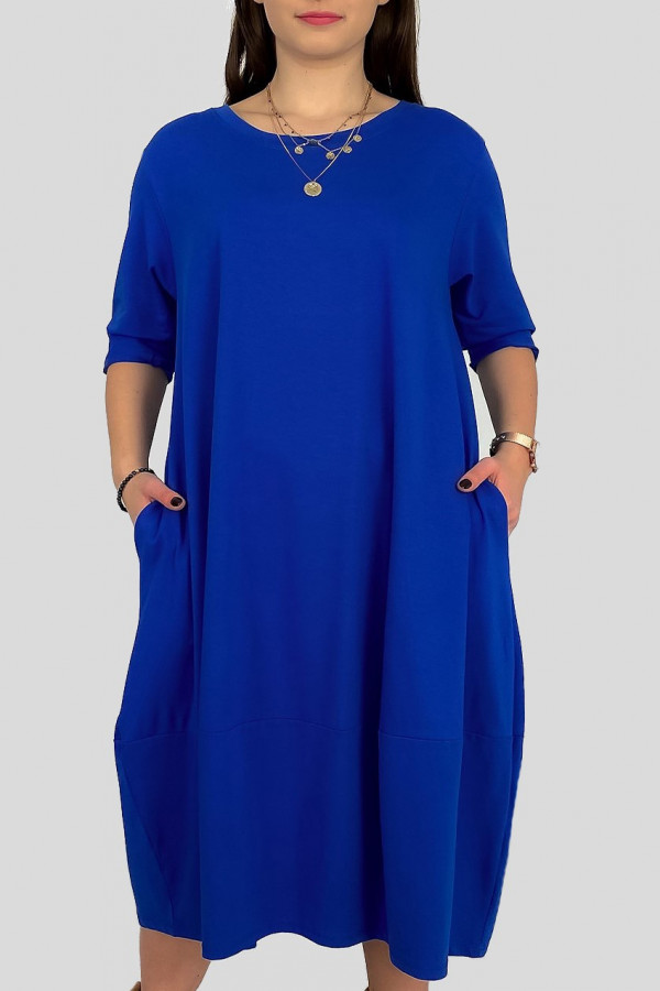 Bawełniana sukienka plus size w kolorze kobaltowym z kieszeniami Ivette