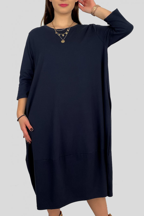 Bawełniana sukienka plus size w kolorze granatowym z kieszeniami Ivette