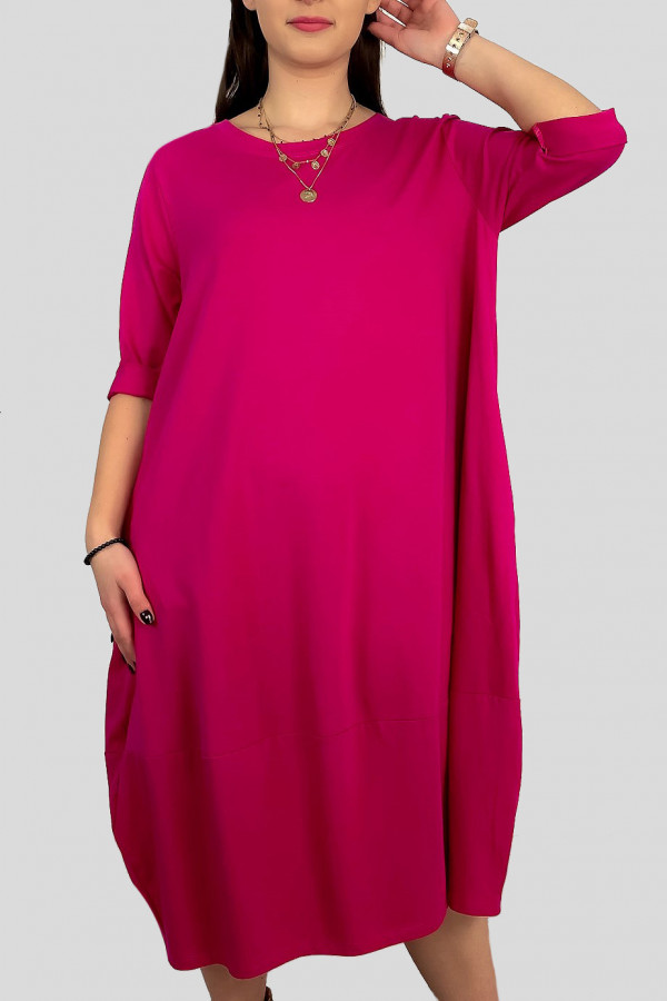 Bawełniana sukienka plus size w kolorze fuksji z kieszeniami Ivette