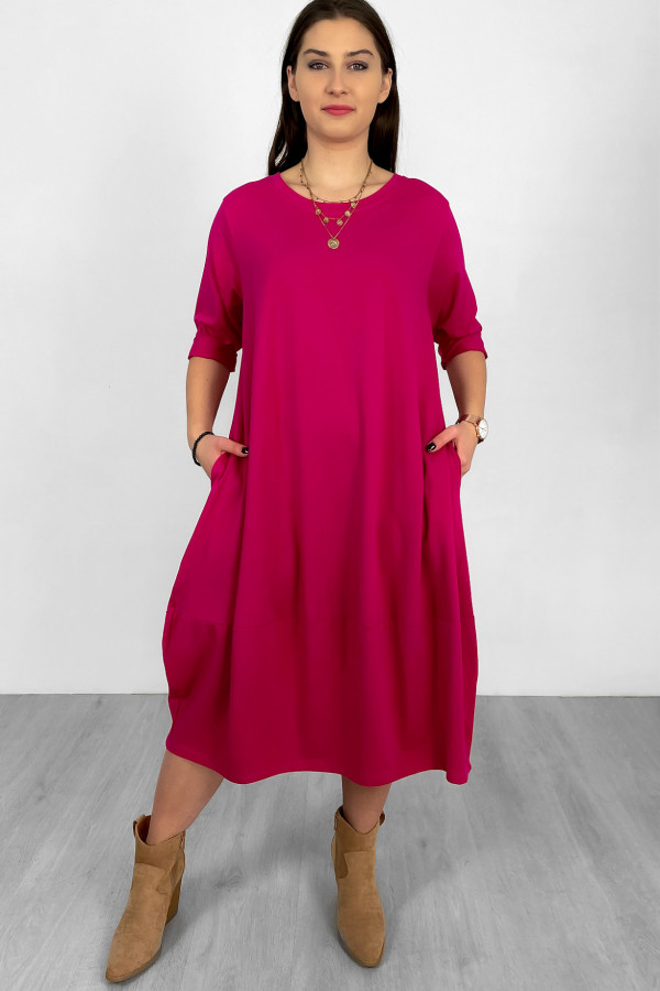 Bawełniana sukienka plus size w kolorze fuksji z kieszeniami Ivette 2