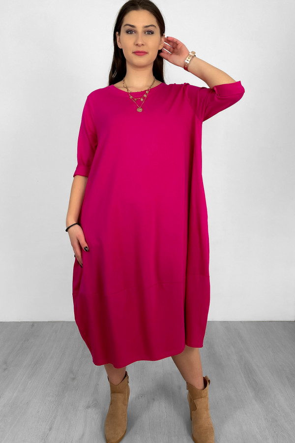 Bawełniana sukienka plus size w kolorze fuksji z kieszeniami Ivette 1