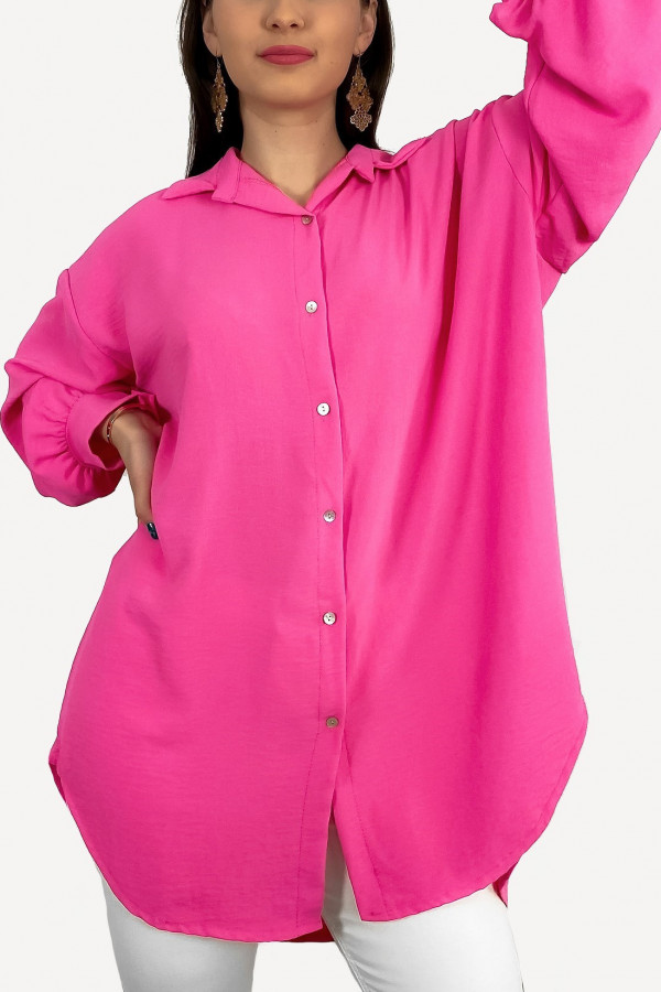 Duża koszula plus size tunika w kolorze różowym oversize guziki Elune