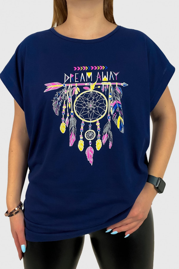 T-shirt plus size koszulka damska w kolorze granatowym boho łapacz snów pióra dream away