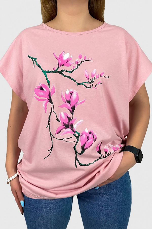 T-shirt plus size w kolorze różowym koszulka bluzka damska kwiaty pink