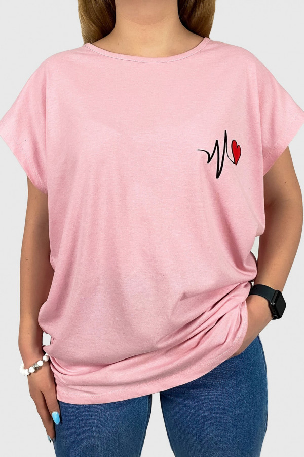 T-shirt plus size koszulka bluzka damska w kolorze różowym print linia życia serce