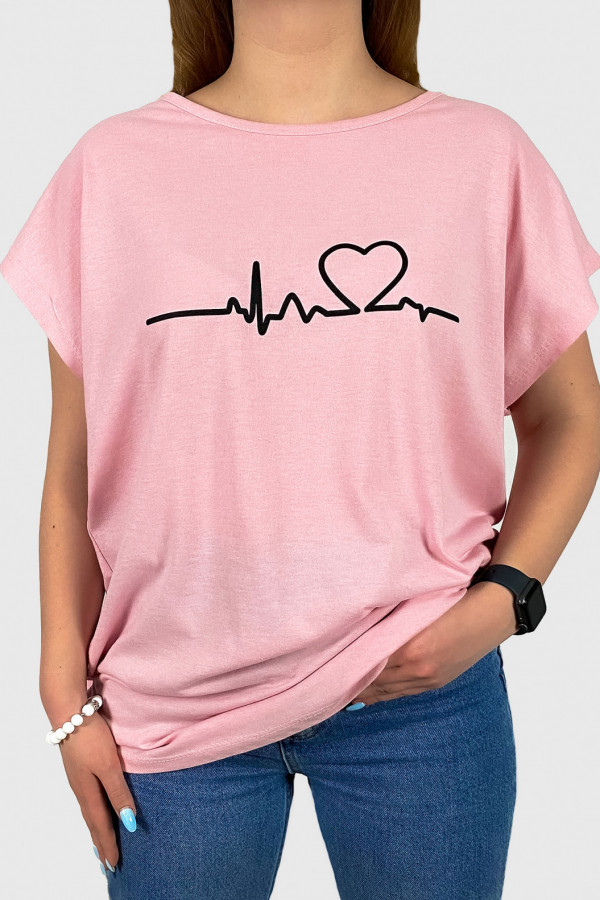 T-shirt plus size W DRUGIM GATUNKU koszulka bluzka damska w kolorze różowym print linia życia