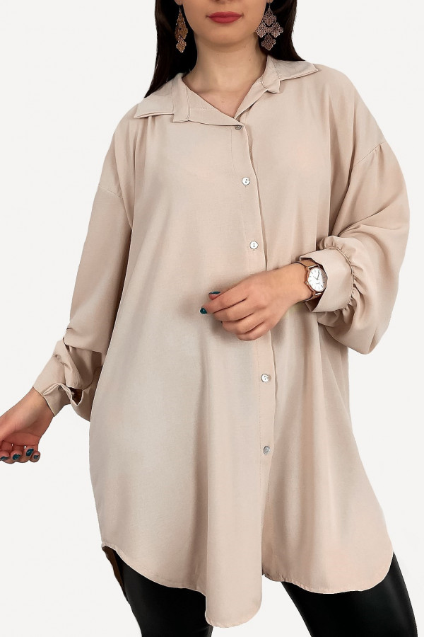 Duża koszula plus size tunika w kolorze beżowym oversize guziki Elune