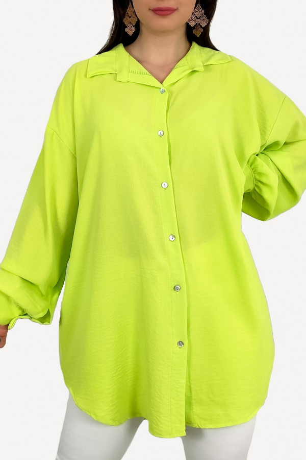 Duża koszula plus size tunika w kolorze limonkowym oversize guziki Elune