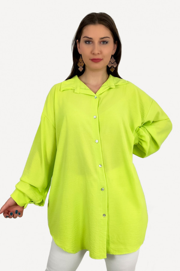 Duża koszula plus size tunika w kolorze limonkowym oversize guziki Elune 2