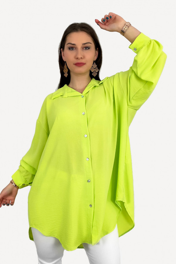 Duża koszula plus size tunika w kolorze limonkowym oversize guziki Elune 1