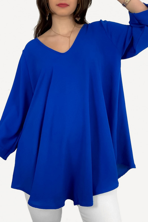 Tunika damska luźna bluzka w kolorze kobaltowym dekolt w serek V Layla