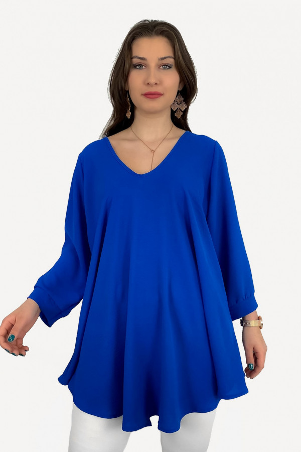Tunika damska luźna bluzka w kolorze kobaltowym dekolt w serek V Layla 2