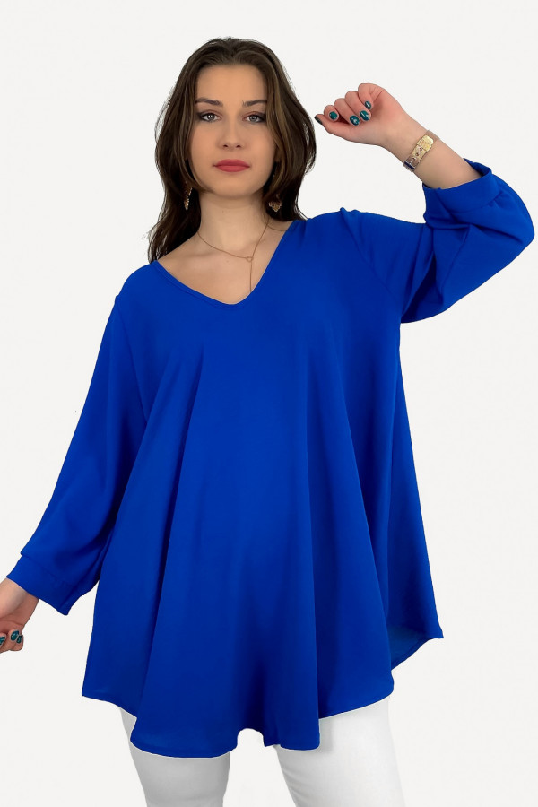 Tunika damska luźna bluzka w kolorze kobaltowym dekolt w serek V Layla 1