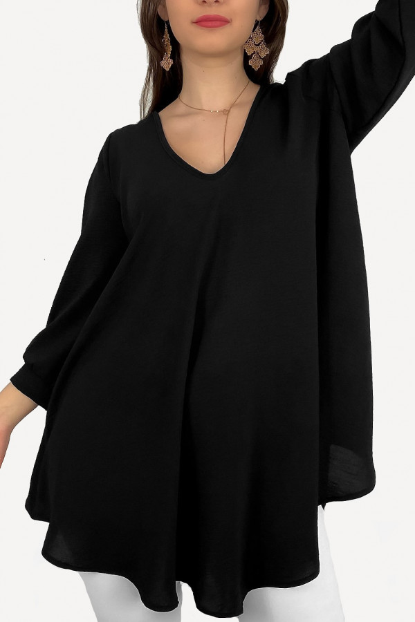 Tunika damska luźna bluzka w kolorze czarnym dekolt w serek V Layla