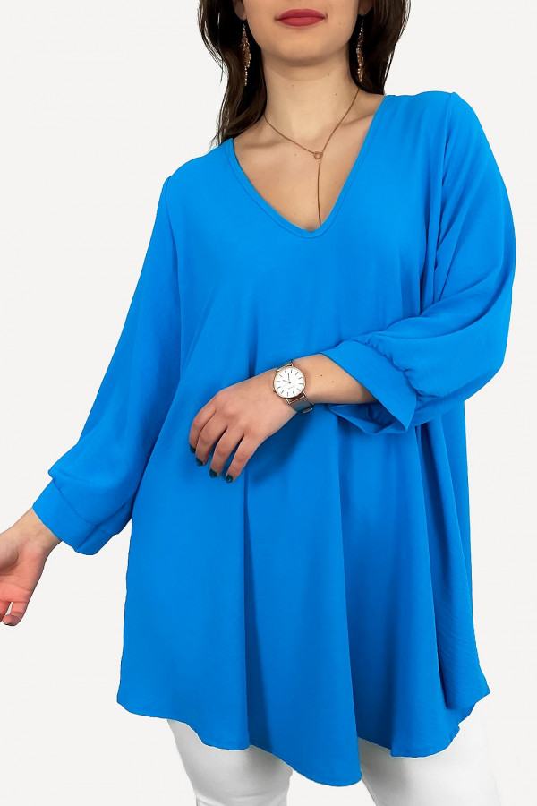 Tunika damska luźna bluzka w kolorze lazurowym dekolt w serek V Layla