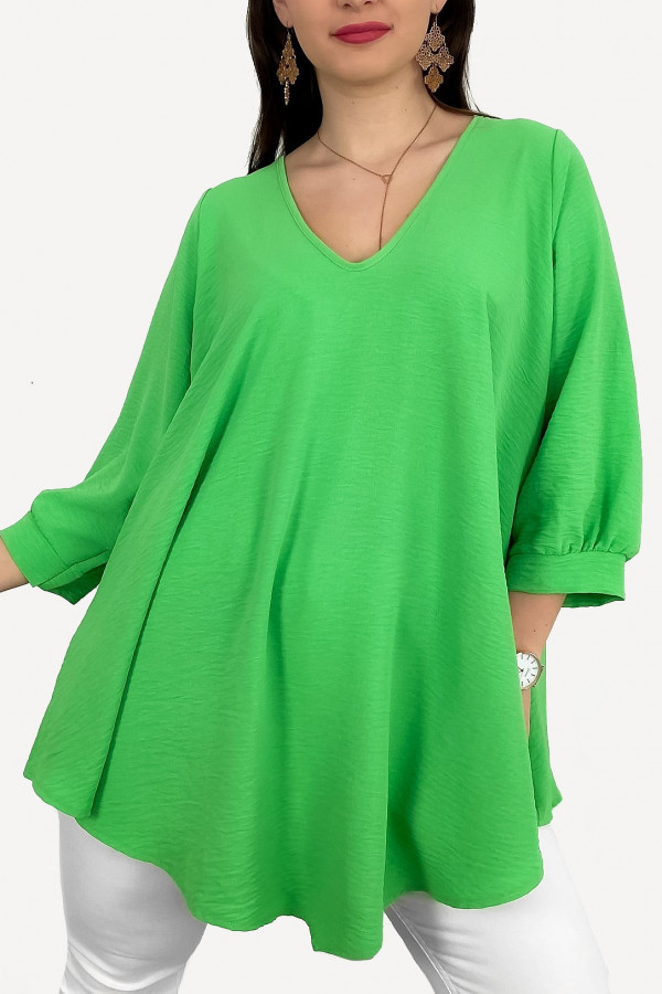 Tunika damska luźna bluzka w kolorze zielonym dekolt w serek V Layla