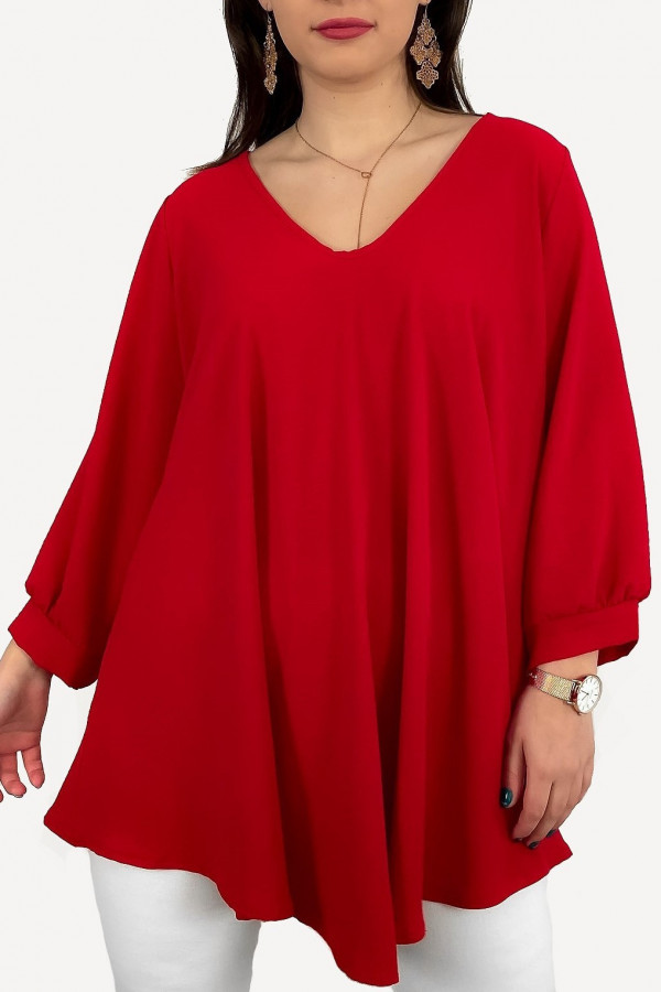 Tunika damska luźna bluzka w kolorze czerwonym dekolt w serek V Layla