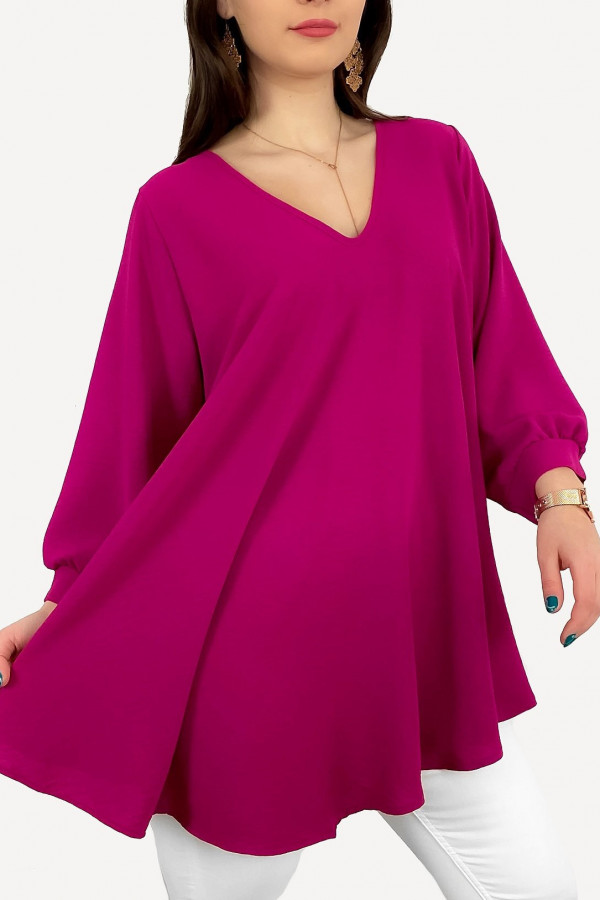Tunika damska luźna bluzka w kolorze fuksji dekolt w serek V Layla