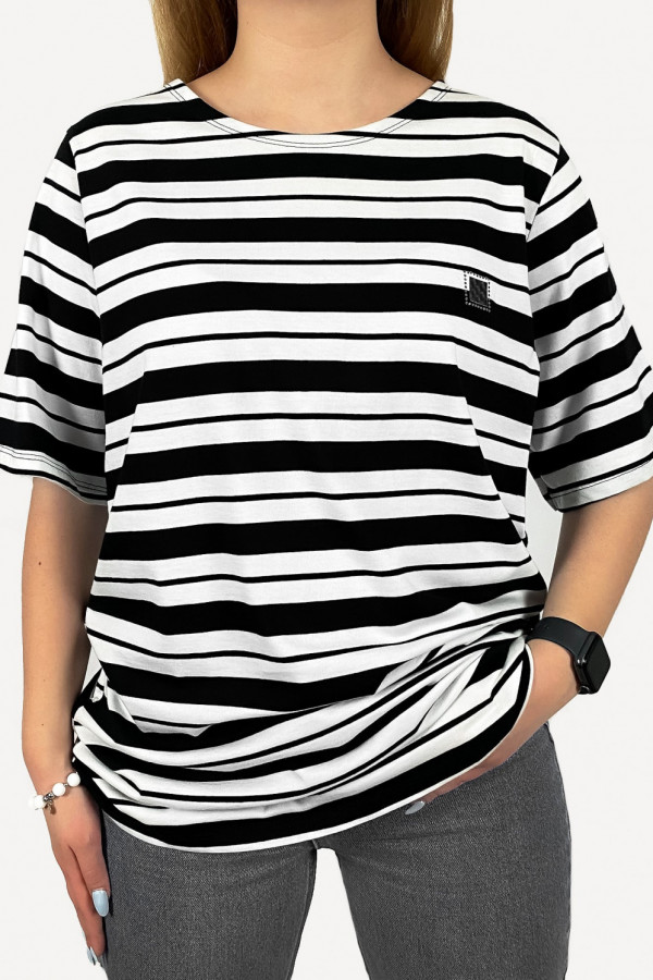 Bluzka damska koszulka plus size wzór czarne paski Blanca