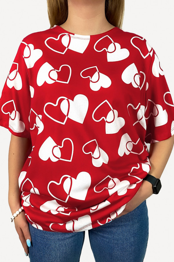 Bluzka damska plus size w kolorze czerwonym wzór serca Blanca