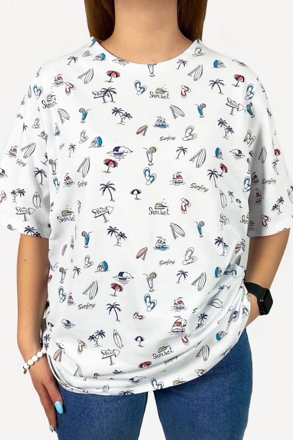 Bluzka damska plus size biała wzór palmy summer Blanca