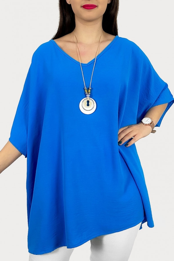 MEGA oversize bluzka tunika w kolorze niebieskim z naszyjnikiem Wera