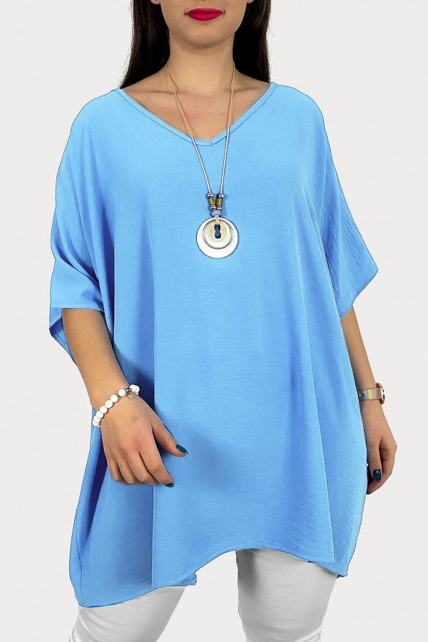 MEGA oversize bluzka tunika w kolorze błękitnym z naszyjnikiem Wera