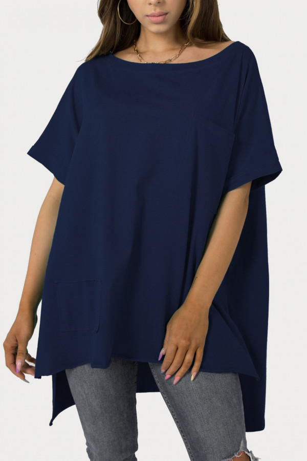 Bluzka oversize w kolorze granatowym dłuższy tył kieszeń Tanisha