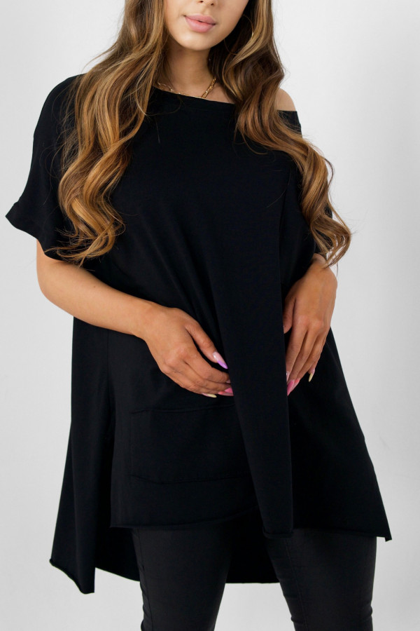 Bluzka oversize w kolorze czarnym dłuższy tył kieszeń Tanisha
