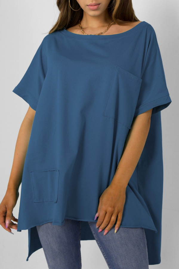 Bluzka oversize w kolorze denim dłuższy tył kieszeń Tanisha