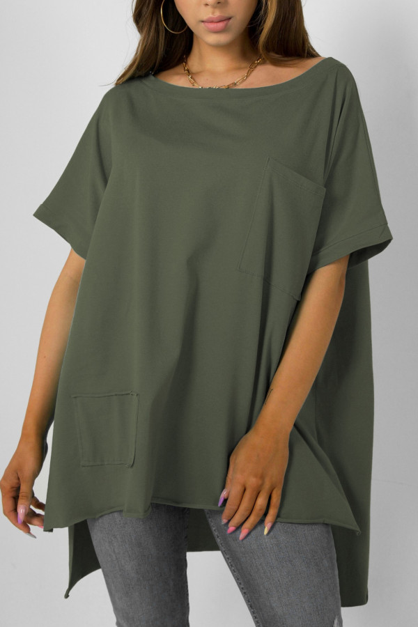 Bluzka oversize w kolorze khaki dłuższy tył kieszeń Tanisha