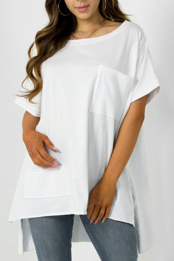 Bluzka oversize w kolorze białym dłuższy tył kieszeń Tanisha