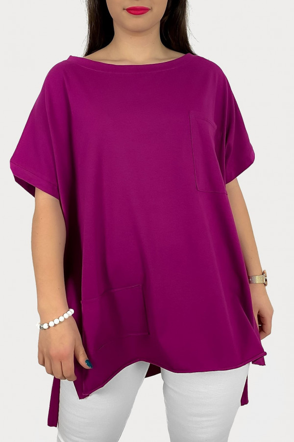 Bluzka oversize w kolorze magenta dłuższy tył kieszeń Tanisha
