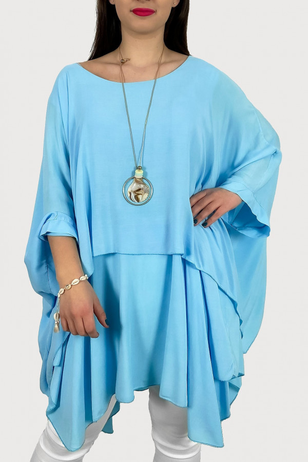 MEGA oversize tunika w kolorze błękitnym z naszyjnikiem Dorita