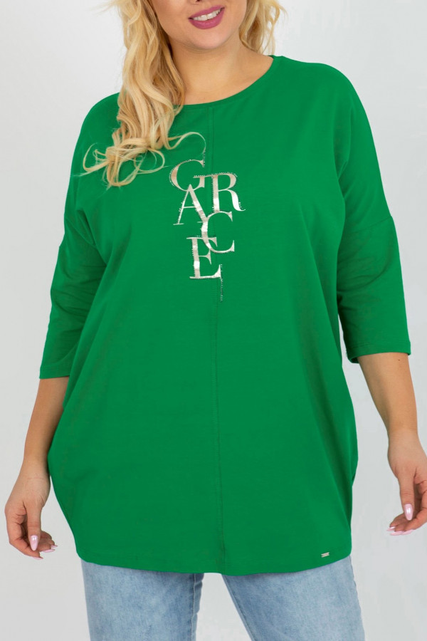 Tunika bluzka plus size w kolorze zielonym print dżety Grace