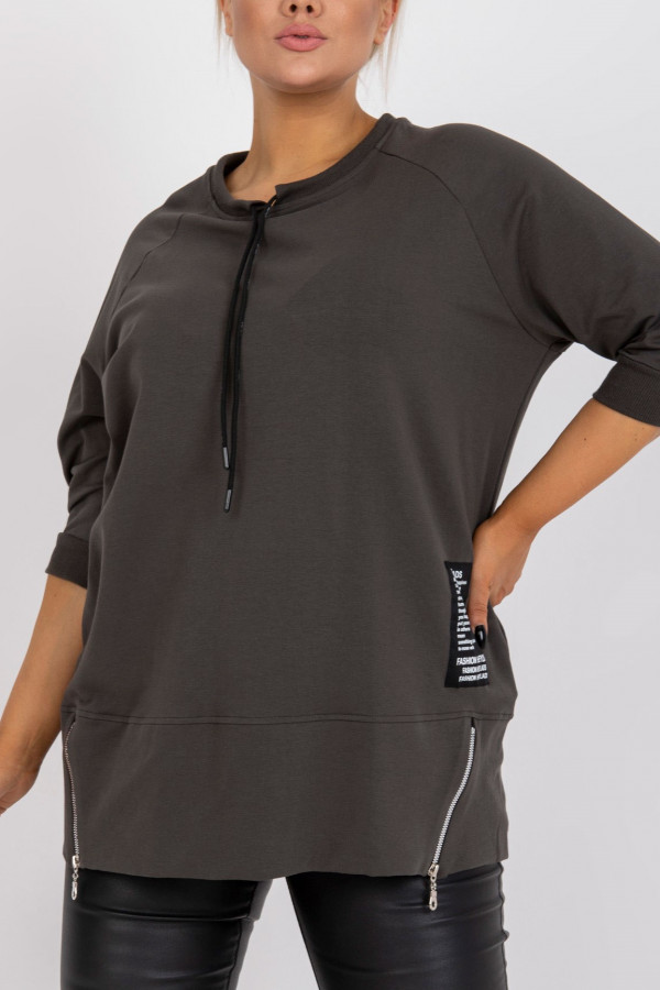 Stylowa bluza damska plus size w kolorze khaki zamki