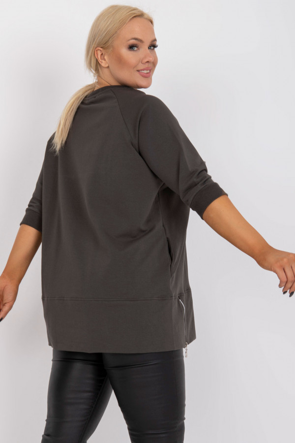 Stylowa bluza damska plus size w kolorze khaki zamki 5