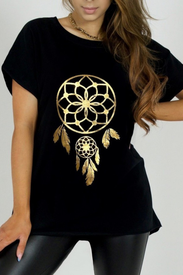 T-shirt damski plus size w kolorze czarnym złoty łapacz snów