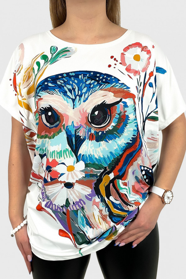 Bluzka damska plus size nietoperz multikolor z nadrukiem sowy owl